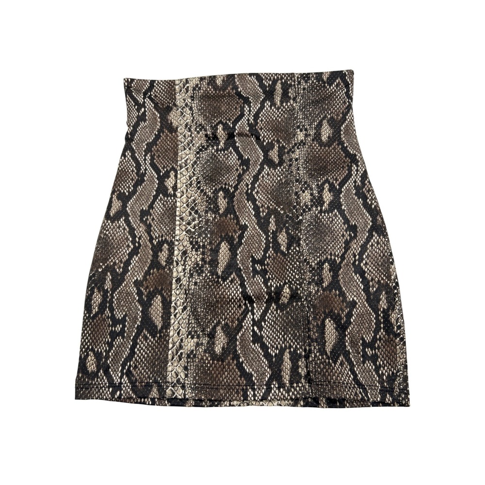Windsor Brown Snakeskin Print Mini Skirt High Waisted Front Slit Size Medium
